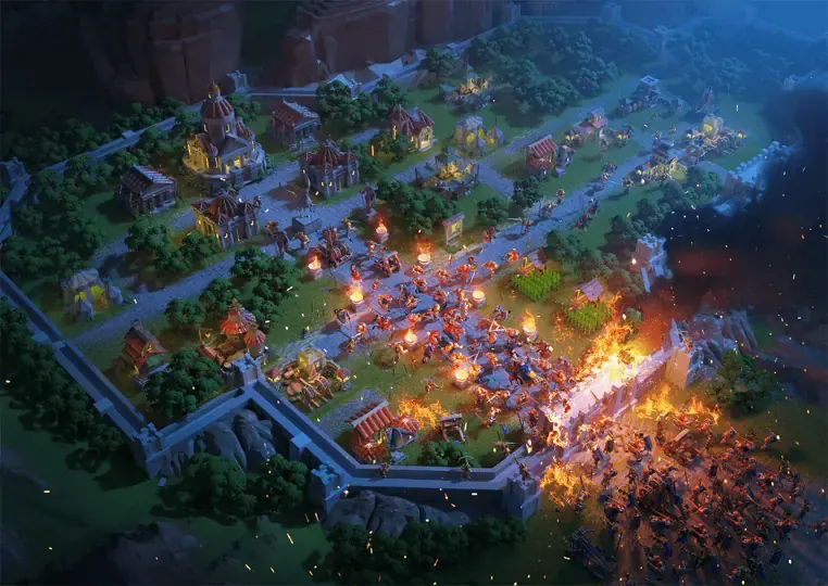 Fortress city under day and night skies